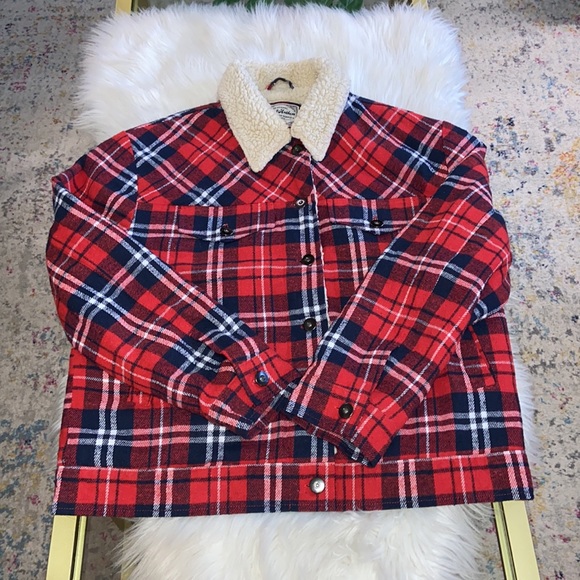 Flag&Anthem Woman’s Plaid Faux Sherpa Jacket Size Small - Picture 1 of 14